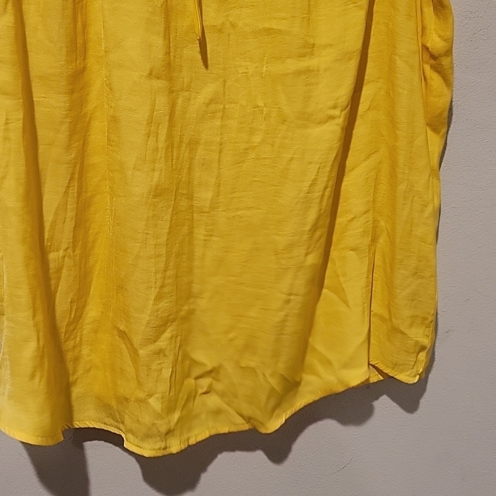 ❤️ MAISON D'AMELIE SATIN RUFFLE NECK TOP, SMOCKED, YELLOW, XS - Picture 4 of 7